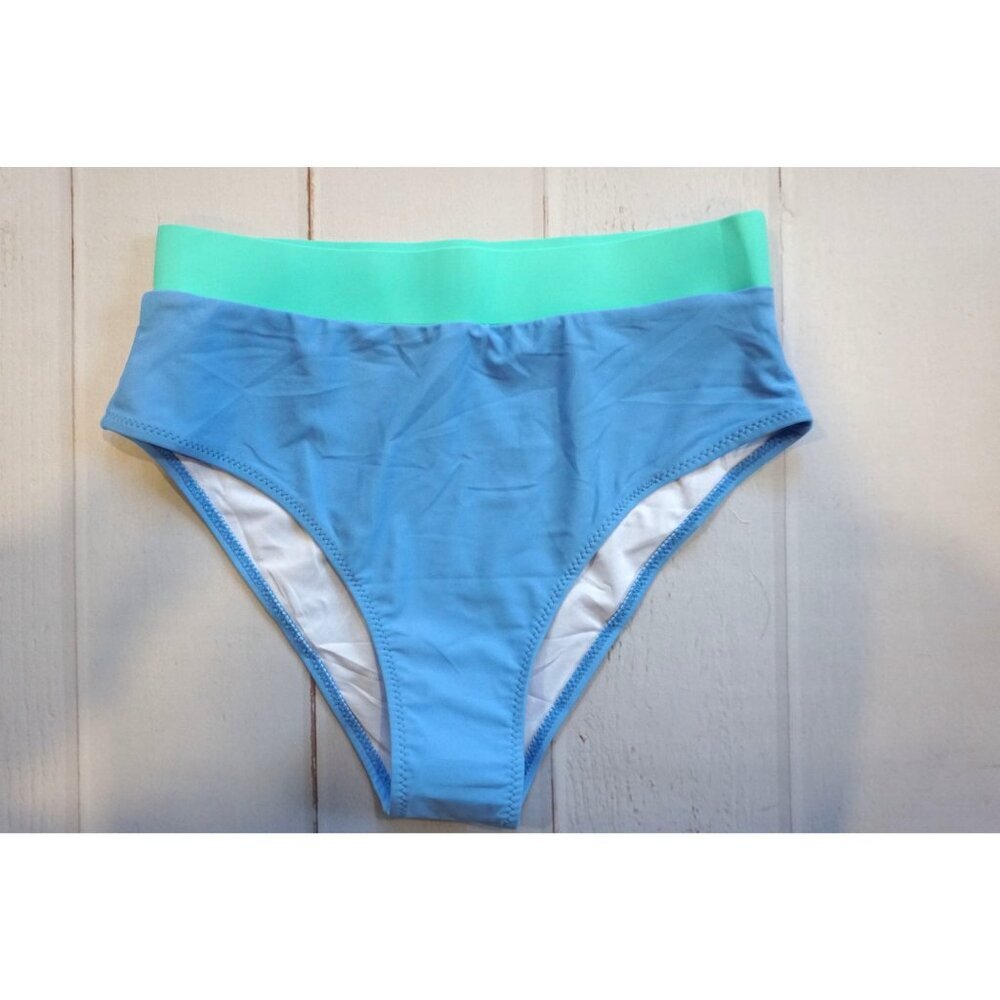 High-Waisted Blue & Mint Green Womens Bikini Bottom - Size M, NWOT